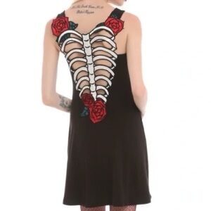Hell Bunny Black White Rose Skeleton Cutout Back Mini Dress Size Small
